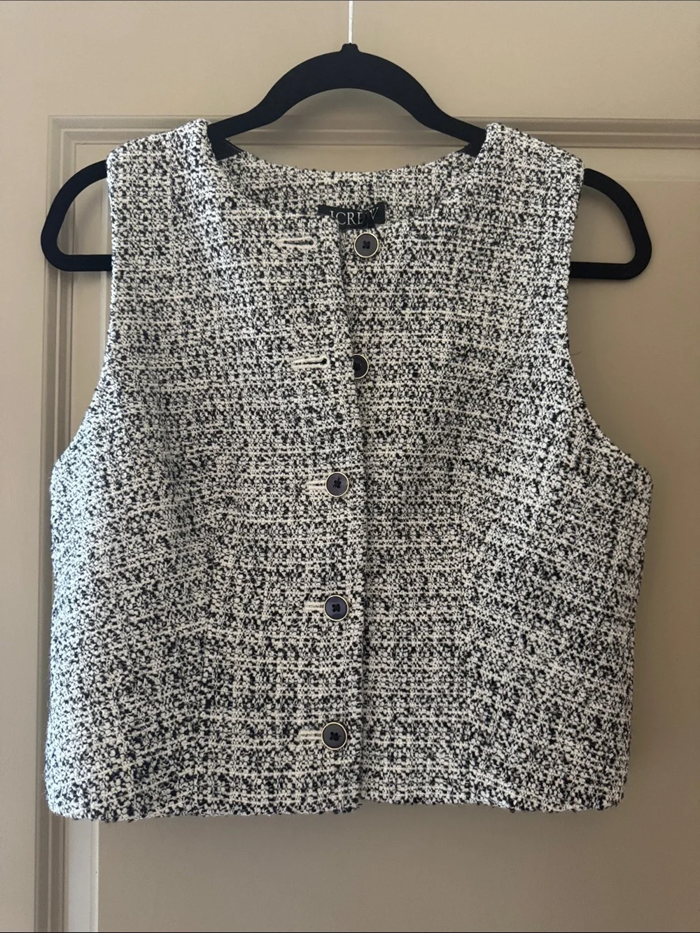 J. Crew Black and White Tweed Sleeveless Jacket Vest